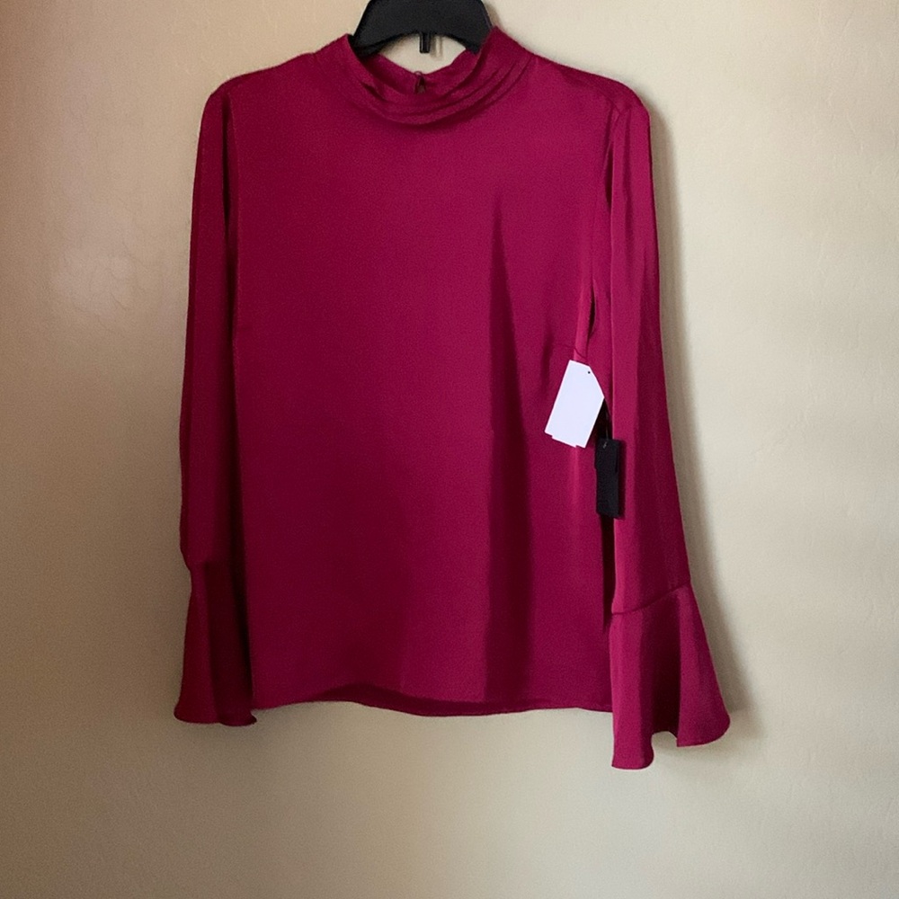 Vince Camuto v neck  soft satin wine red silk top